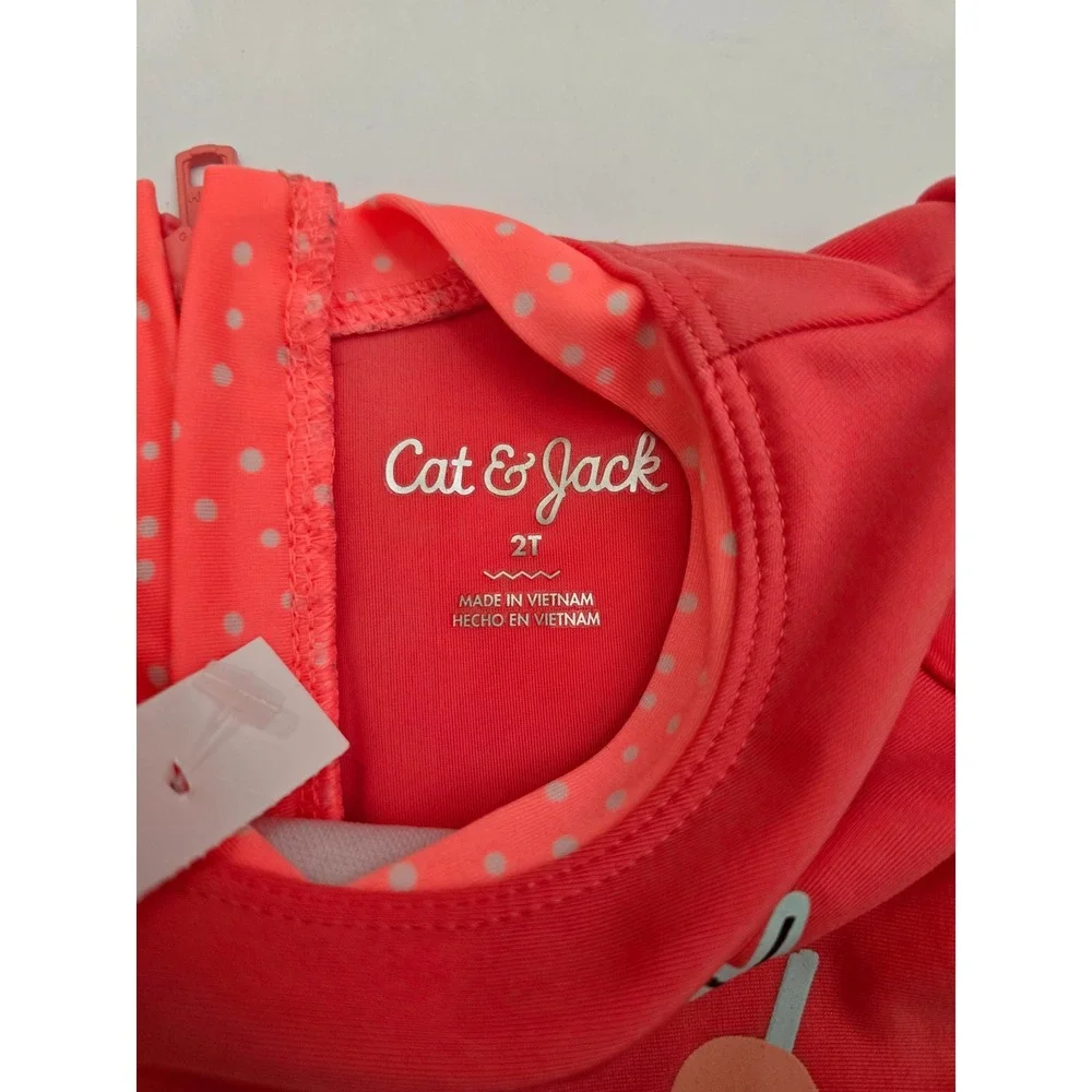 Cat & Jack Toddler Girls Coral Pink Summer Graphic Ruffle Swimsuit 2T